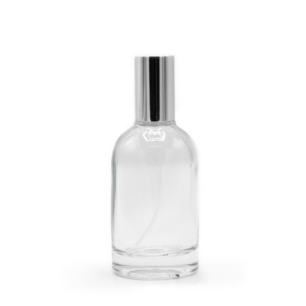 50ml Round Chunky Bottle, Silver Spray and Cap