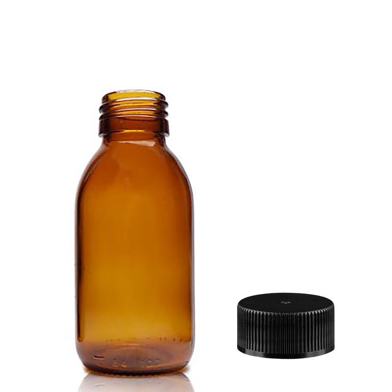 100ml Amber Glass Medicine Bottle - Plastic Cap