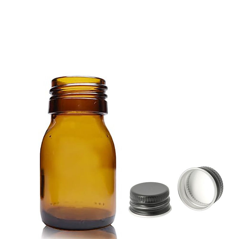 30ml Amber Glass Medicine Bottle - Aluminium Black Cap