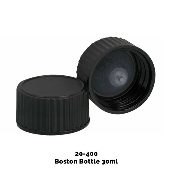 Cap for Amber Boston Bottle (for 30ml & 60ml) - Black Plastic 20-400