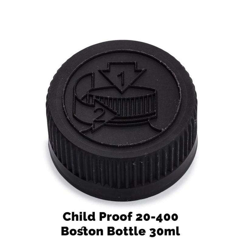 Cap for Amber Boston Bottle CR 20mm (for 30ml - 60ml) - Black Plastic
