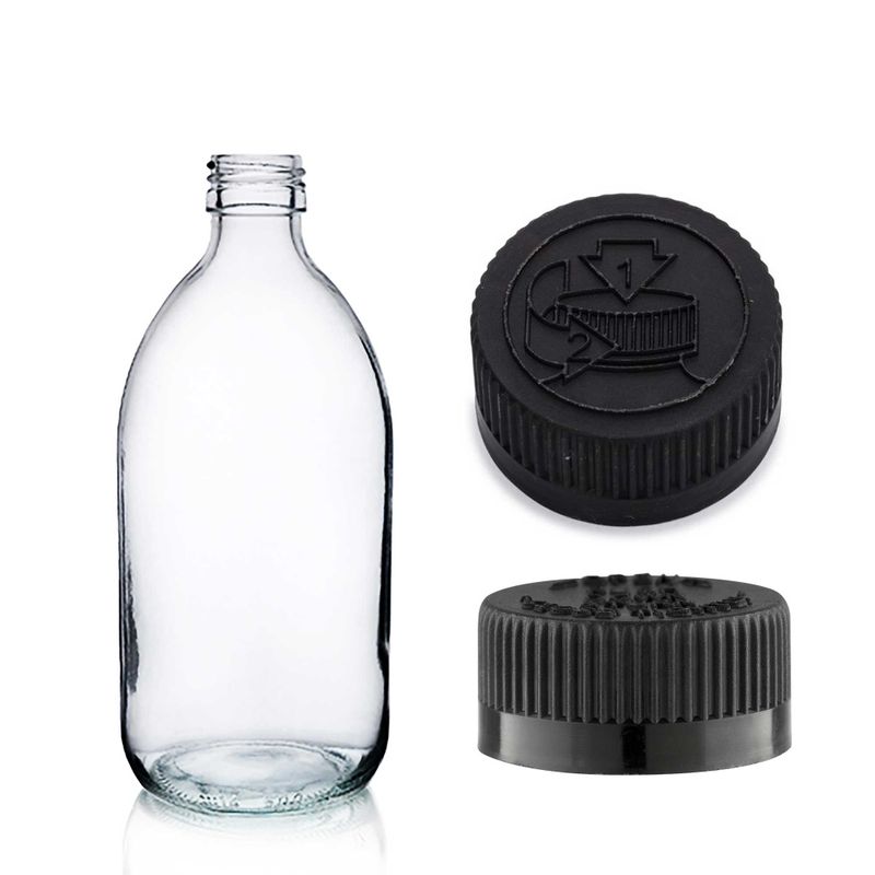 150ml Clear Glass Medicine Bottle with Black CR / TP Cap