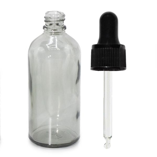 100ml Smoke Grey Glass Dropper Bottle with Black Pipette