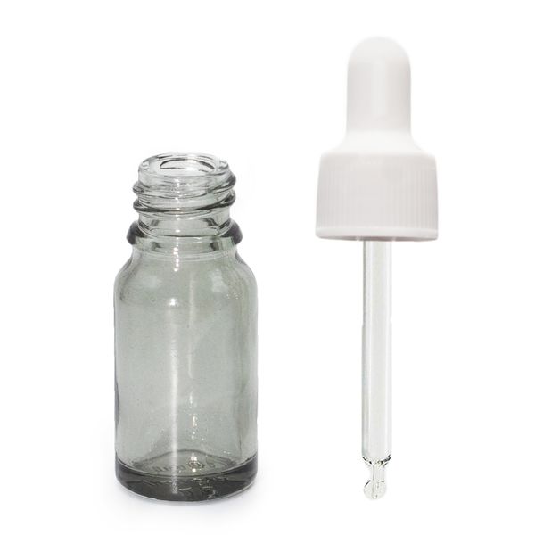 10ml Smoke Grey Glass Dropper Bottle with White Pipette