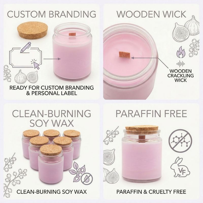 Woodwick Soy Candle - Crushed Fig & Casis - White Label