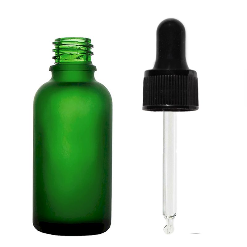 50ml Frosted Green Glass Dropper Bottle with Black Pipette