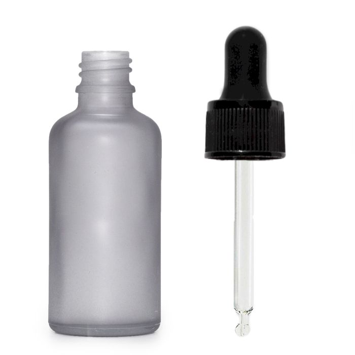 50ml Frosted Grey Glass Dropper Bottle with Black Pipette