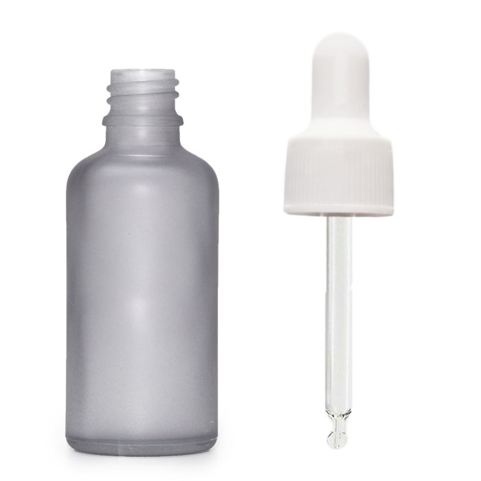 50ml Frosted Grey Glass Dropper Bottle with White Pipette